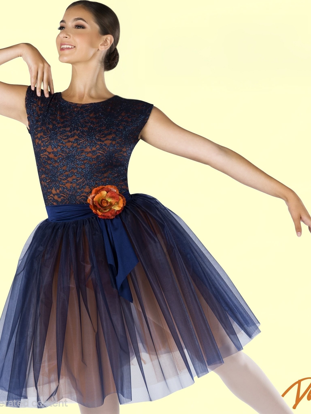 Dansco Ballet Girls Navy Lace & Tulle Tutu Skirt with Floral Accent